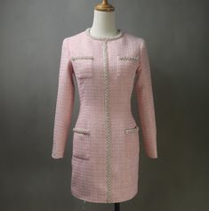 Looking for a chic and elegant dress that combines timeless style with modern sophistication? Our Custom Pink Tweed Dress with Pearls Trim is the perfect choice! Whether you need a classy office outfit, a stylish look for a graduation, or an outfit to make you feel special at any formal event or birthday party, this dress is designed with versatility and elegance in mind. ✨ Key Features: Custom-Made: Tailored to your specific measurements for the perfect fit, including plus-size options. Luxurio Chic Fitted Sheath Tweed Dress, Elegant Long Sleeve Tweed Dress For Evening, Elegant Long Sleeve Tweed Evening Dress, Luxury Knee-length Tweed Dress For Formal Occasions, Spring Party Tweed Dress, Mini Length, Elegant Tweed Dress For Spring Office Wear, Fitted Long Sleeve Tweed Evening Dress, Luxury Tweed Party Dress For Fall, Luxury Tweed Dress For Spring