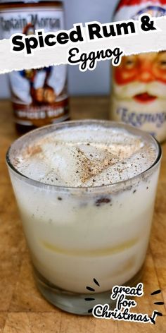 an eggnog drink with spices in the background