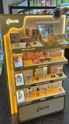 the display case is full of beauty products