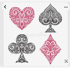 four playing cards with hearts and spades royalty illustration