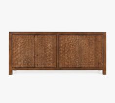 the sideboard is made out of wood and has two doors that are open to reveal an