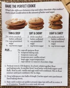 an advertisement for cookies with instructions on how to bake the perfect cookie and what to use them