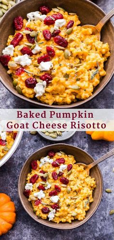 baked pumpkin goat cheese risotto in a bowl