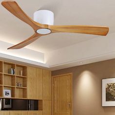 a modern ceiling fan in a living room