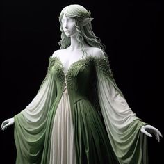 Green Elf Dress, Elf Wedding Dress, Elvish Dress, Elf Aesthetic, Moon Sisters, Fantasy Wedding Dress, Elven Clothing, Manhwa Pfp, Elven Princess