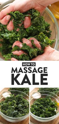 how to massage kale in a glass bowl