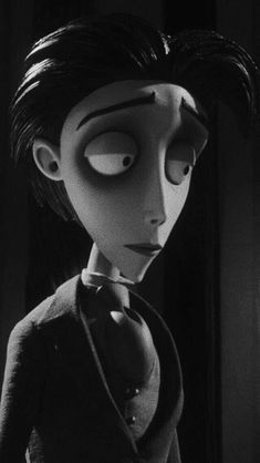 an animated character in a black and white photo