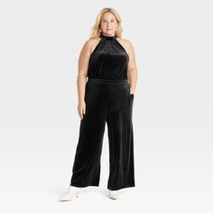 Get ready for the party with this Velvet Halter Jumpsuit from A New Day™. Made of recycled polyester with spandex, this sleeveless jumpsuit is designed with a halter neckline for a chic look. Plus, this straight-leg jumpsuit sports a back half-length zipper for easy wear. A New Day™: Style that goes wherever you do. Black Velvet Jumpsuit Outfit, Velvet Jumpsuit Outfit, Black Velvet Jumpsuit, Velvet Jumpsuit, Halter Jumpsuit, Sleeveless Jumpsuits, Halter Neckline, A New Day, Easy Wear