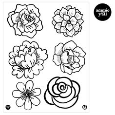 the flower stickers are shown in black and white