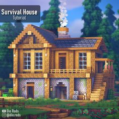 Full Complete Minecraft Survival House / Base Cute Starter House Minecraft, Ranch House Minecraft, Mc Starter House, Minecraft Lake House, Minecraft Train, Minecraft Build House, Minecraft Camp, Minecraft Cabin, Minecraft Small House