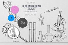 an image of some science equipment on a white background with the words gene engineering elements below it