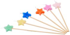 five small stars on toothpicks in different colors