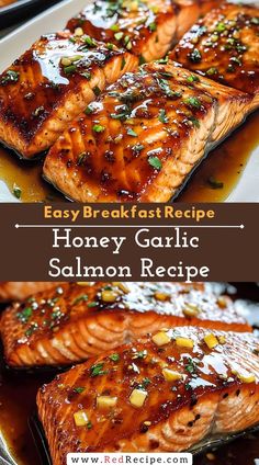 honey garlic salmon recipe on a white plate