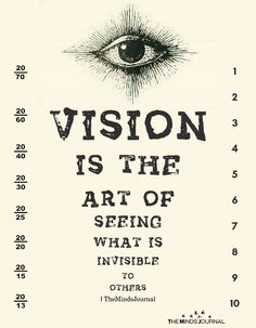 a poster with the words vision is the art of seeing what is invisible to others