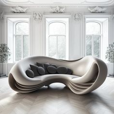 an unusual couch sits in the middle of a room