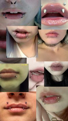 multiple images of different types of lips and nose piercings