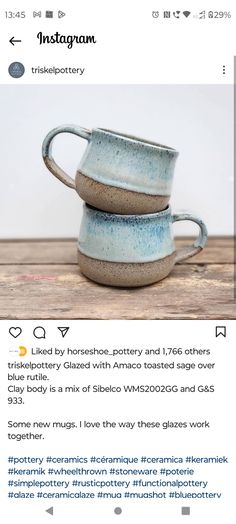 two blue cups sitting on top of each other next to an instagramtion message