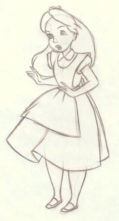 a drawing of a girl in a dress with her hand on her hip, looking to the side