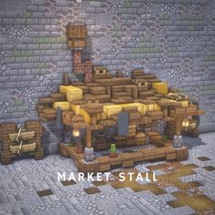 an image of a small house made out of wood and bricks with the words market stall on it