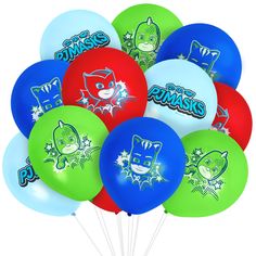 a bunch of balloons with some cartoon characters on them