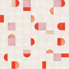 an orange and pink tile pattern with circles in the middle, on white paper background