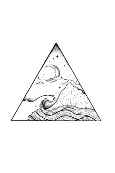 a triangle with mountains and waves in it