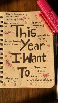 this year i want to be written on a notebook next to some pens and markers