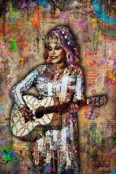 a painting of a woman holding a guitar