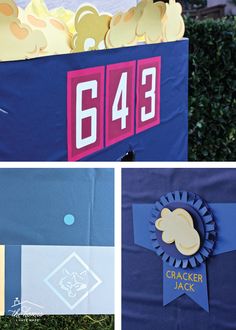 this is a collage of photos with paper cut outs and numbers on them, including the number 543