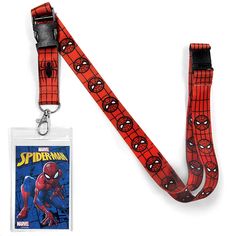 a spiderman lanyard with a tag attached to it