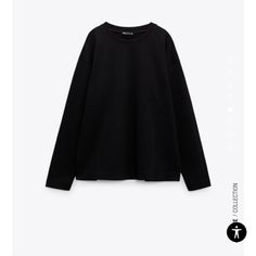 Zara Black Long Sleeve Top T-Shirt Made Of Cotton. Round Neck And Long Sleeves. Main Fabric 100% Cotton Secondary Fabric 95% Cotton 5% Elastane Basic Black T-shirt For Winter, Black Long Sleeve Everyday T-shirt, Basic Fall T-shirt For Workwear, Basic Fall T-shirt For Work, Oversized Black Plain Top, Plain Tops For Streetwear In Fall, Plain Tops For Fall Streetwear, Black Winter Tops For Everyday Wear, Black Everyday Winter Top