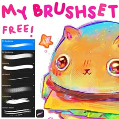 a drawing of a cat with the words my brusheset free on it's back