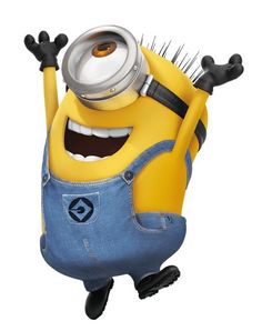 a cartoon minion is jumping in the air with his arms and legs spread out