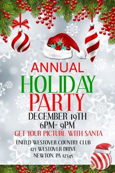 an advertisement for the annual holiday party