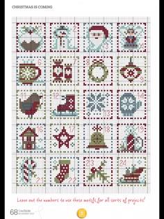 a cross stitch pattern with christmas decorations on it