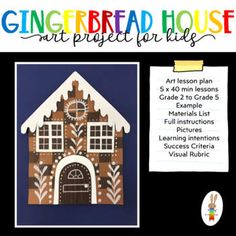 the gingerbread house art project for kids is shown in front of a black background