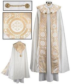 Gold Medallion Jacquard Cope with Inner Stole Church Robes, Priest Outfit, Priest Robes, Concept Clothing, Gold Medallion, Gold Embroidery, Fashion Inspiration Design, Design Fabric, Fantasy Clothing