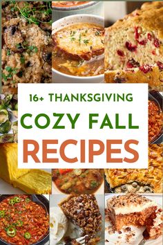 the cover of 16 thanksgiving cozy fall recipes, including casserole and baked goods