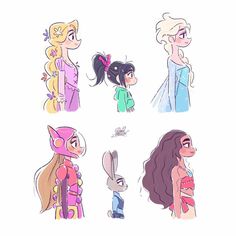 some cartoon characters with different hair styles