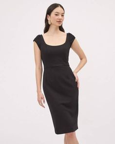 Simple, yet super elegant, this beautiful dress featuring adorable cap sleeves and a flattering scoop neckline is just the black dress you need. A timeless piece to add to your wardrobe, this dress fits perfectly for any occasion.
 
Fit & Cut
- Fitted: Designed to fit close to the body
- Cap sleeves
- 40" front body length (size 8)

Design Details
- Crepe knit
- Scoop neckline
- Side zipper closure
- Below-the-knee length Fashion Mistakes Woman, Dress With Fishnets, The Black Dress, Street Style Fall Outfits, Chic Scarves, Little Black Dresses, How To Mix, Black Outfits, Stunning Outfits