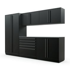 a black cabinet with two doors and drawers