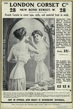 an advertisement for the london corset company, featuring two women in white dresses