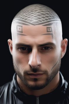 For a buzz cut that’s truly unique, consider adding geometric patterns. This works best for diamond face shapes and requires a skilled barber for intricate designs. Click here to check out more best buzz cut hairstyles for men right now. Tapered Fade Haircut, Head Tattoo, Diamond Face Shape