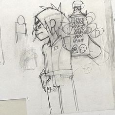 a drawing of a man with a bottle of alcohol in his hand next to him