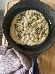 a skillet with some food inside of it