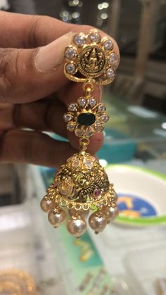 Premraj Shantilal Jain Jewellers, Jhumkas Gold, Desi Jewelry, Small Earrings Gold, Temple Jewellery Earrings, Jhumka Designs, Lakshmi Devi, Indian Jewelry Earrings