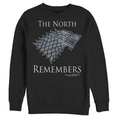 a black sweatshirt with the words, the north remembers and an image of a wolf on it