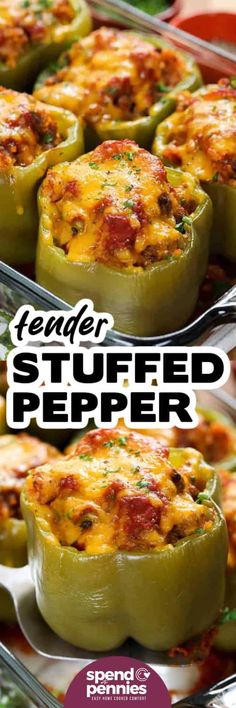 stuffed peppers in pans with text overlay that reads, ferment stuffed peppers