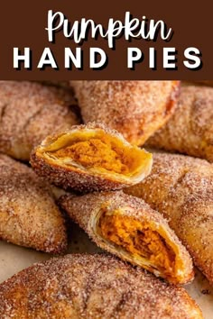 pumpkin hand pies with powdered sugar on top and the words pumpkin hand pies above them