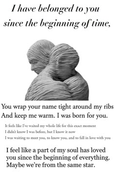 a poem written in black and white with an image of two people hugging each other